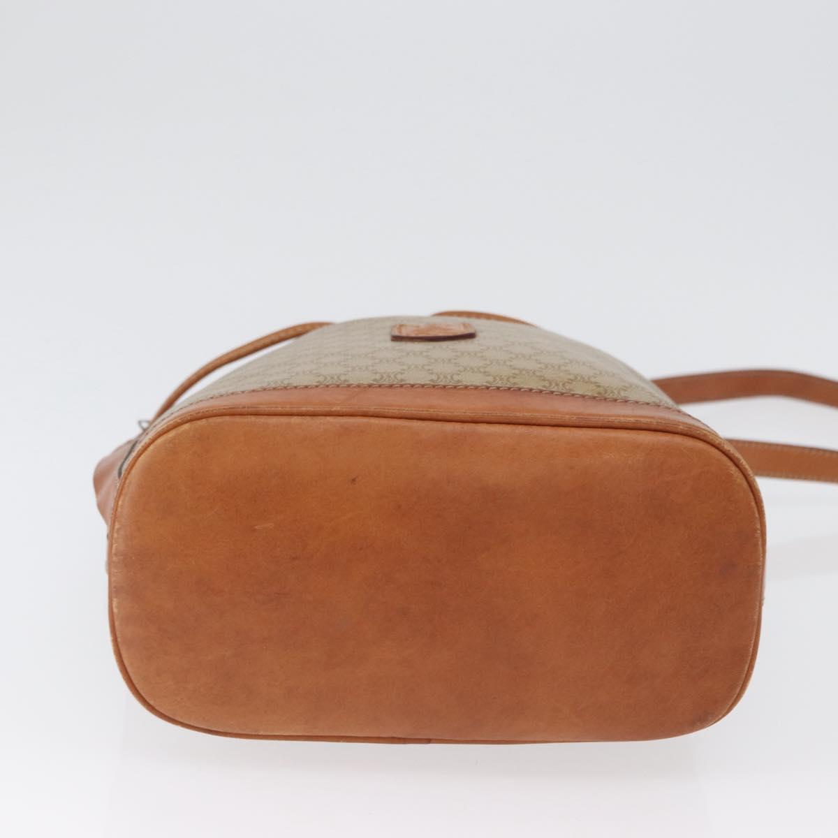 CELINE Macadam Canvas Shoulder Bag PVC Leather Beige Gold Auth gh1784