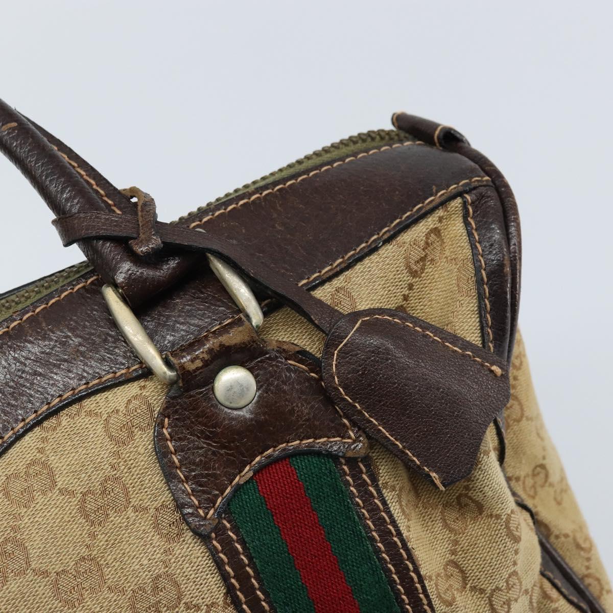 GUCCI GG Canvas Web Sherry Line Boston Bag Beige Gold Red Auth gh1789