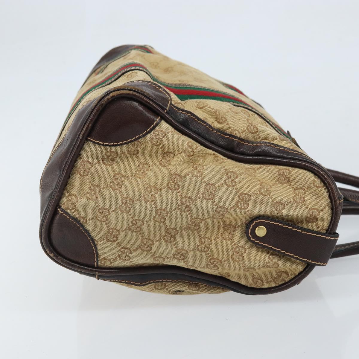 GUCCI GG Canvas Web Sherry Line Boston Bag Beige Gold Red Auth gh1789