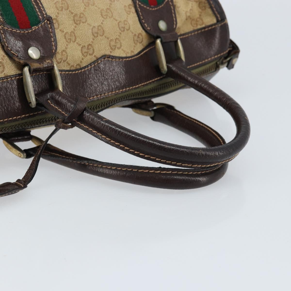 GUCCI GG Canvas Web Sherry Line Boston Bag Beige Gold Red Auth gh1789