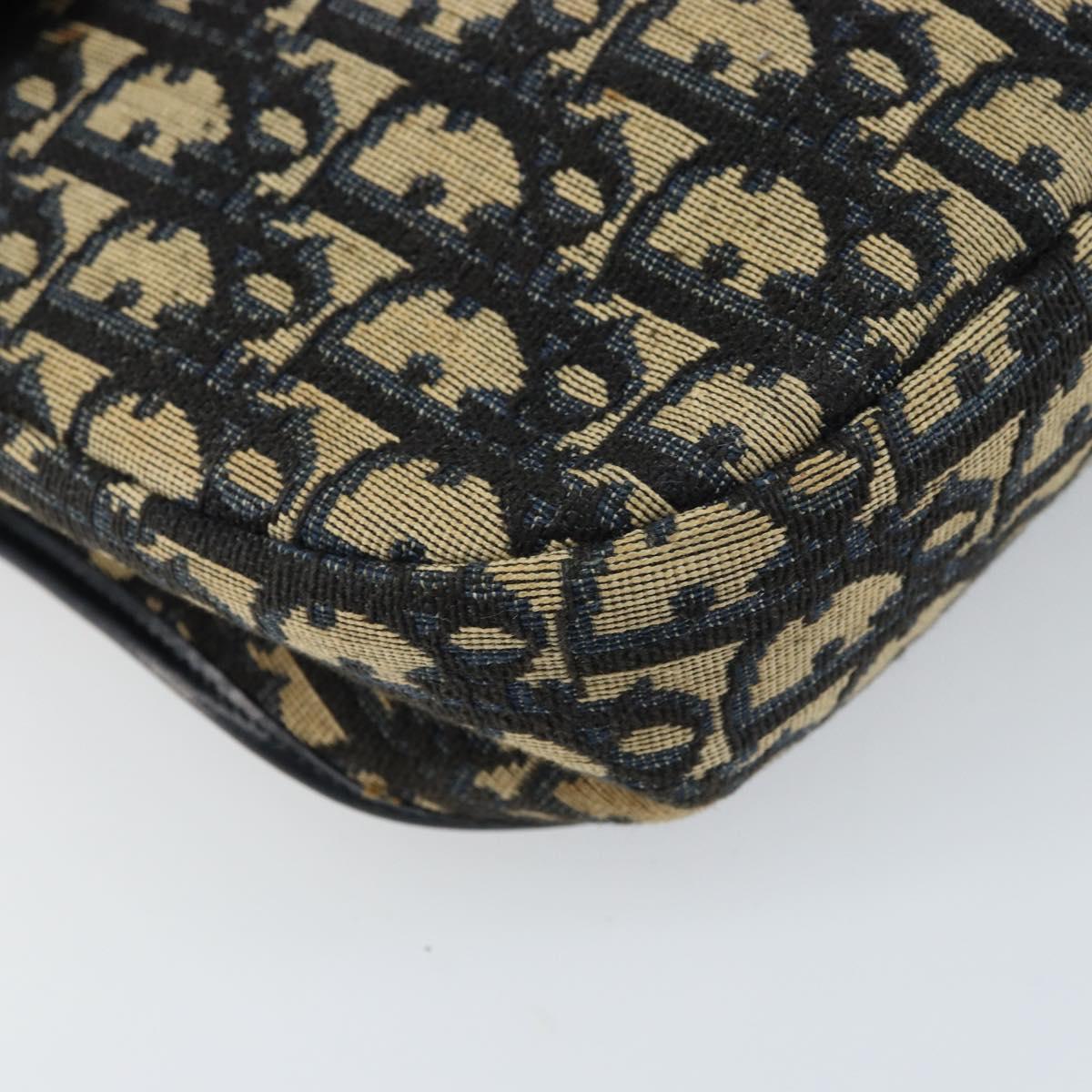 Christian Dior Trotter Canvas Shoulder Bag Navy Gold Auth gh1790