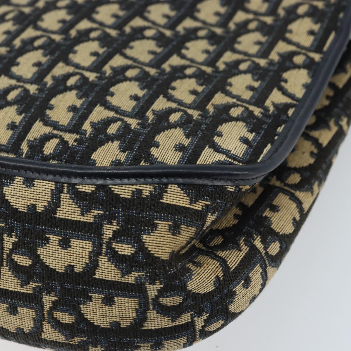 Christian Dior Trotter Canvas Shoulder Bag Navy Gold Auth gh1790