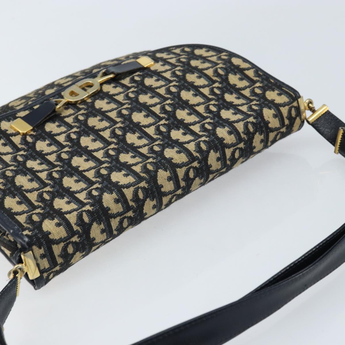 Christian Dior Trotter Canvas Shoulder Bag Navy Gold Auth gh1790