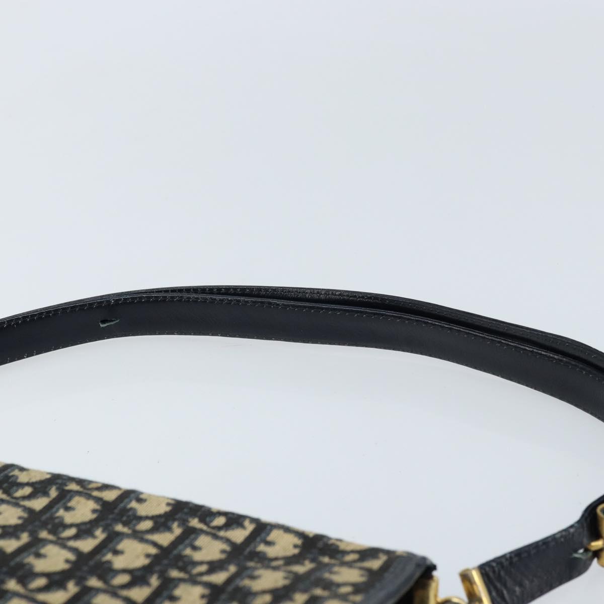 Christian Dior Trotter Canvas Shoulder Bag Navy Gold Auth gh1790
