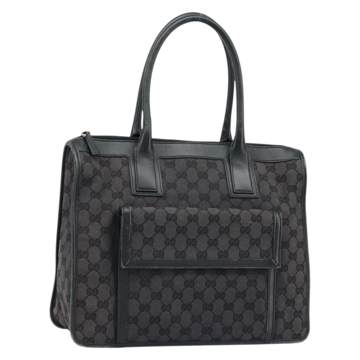 GUCCI GG Canvas Hand Bag Black Gold 000 0854 Auth gh1791