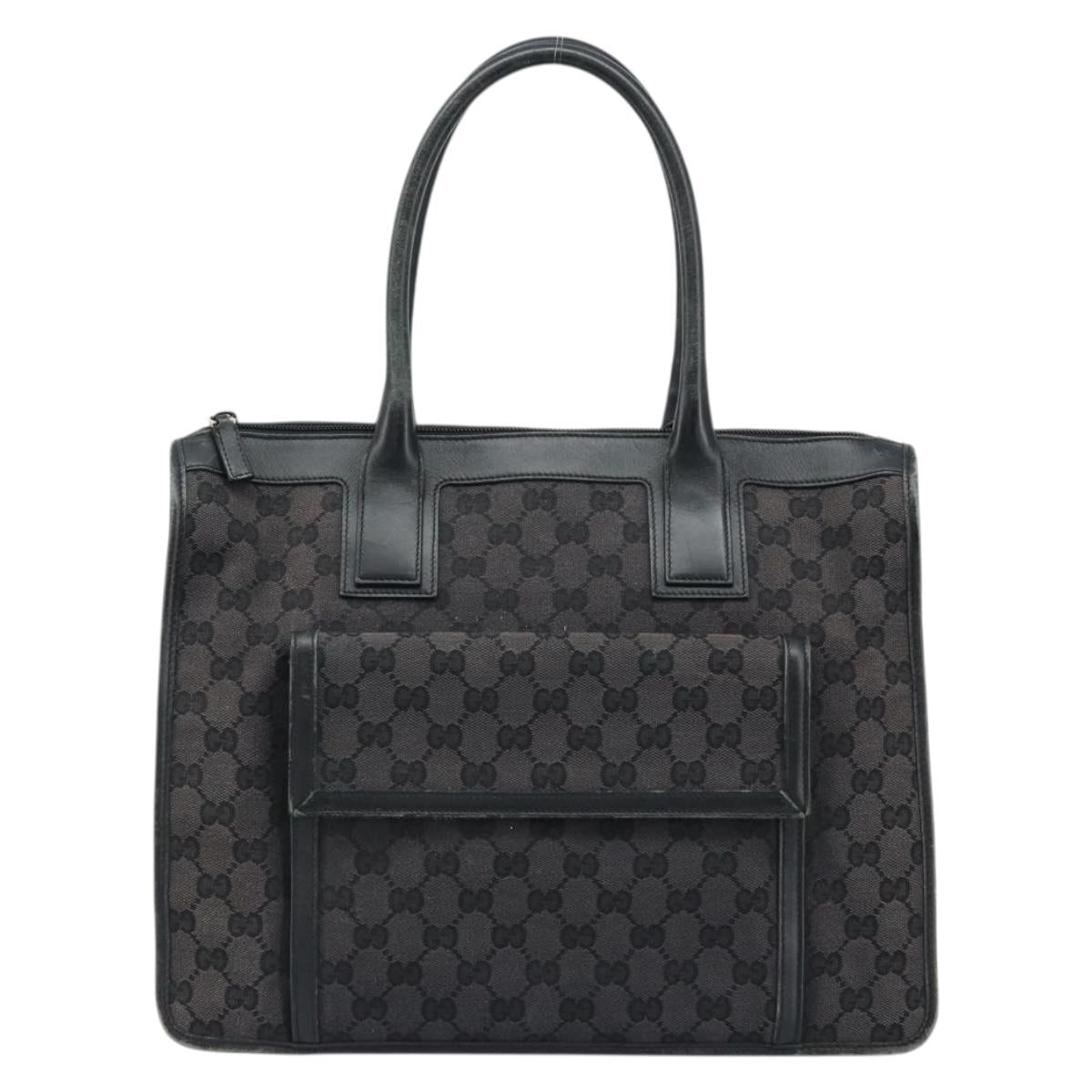 GUCCI GG Canvas Hand Bag Black Gold 000 0854 Auth gh1791