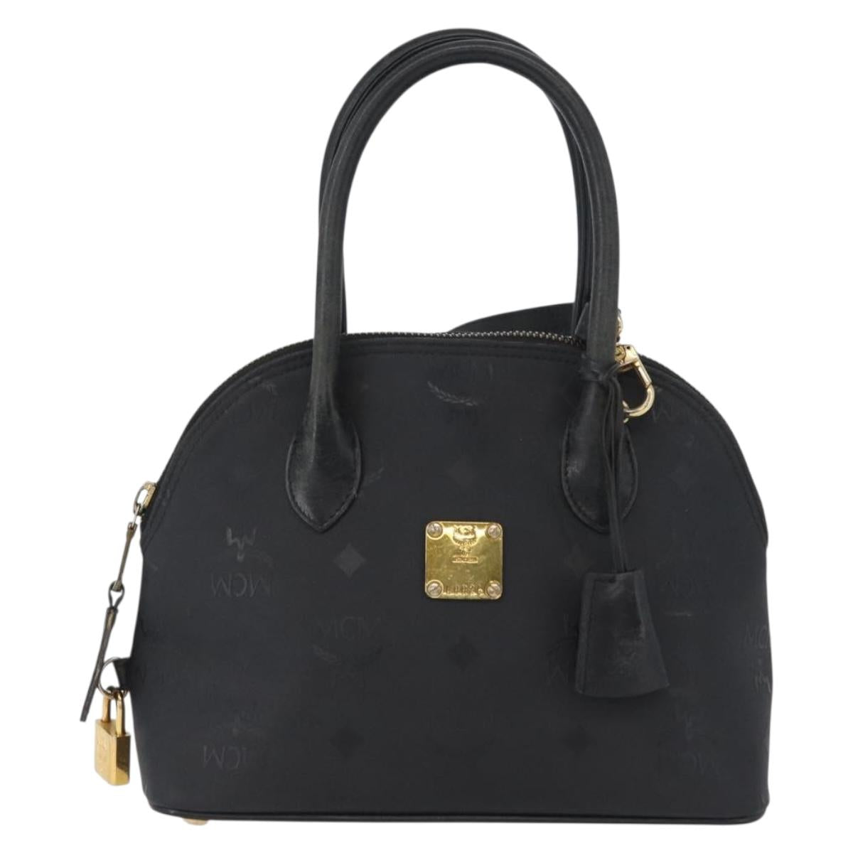 MCM Logogram Vicetos Hand Bag PVC 2way Black Gold Auth gh1799
