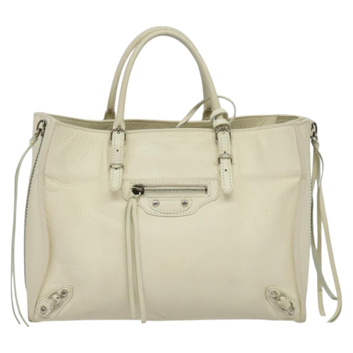 BALENCIAGA Paper mini Hand Bag Leather 2way White Silver 370926 Auth gh180