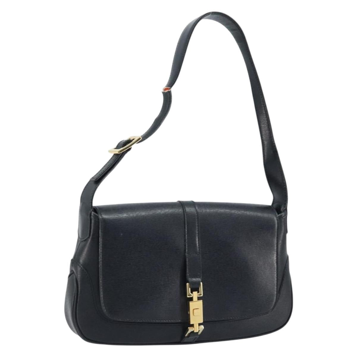 GUCCI Jackie Shoulder Bag Leather Black Gold 001 3824 3444 Auth gh1801