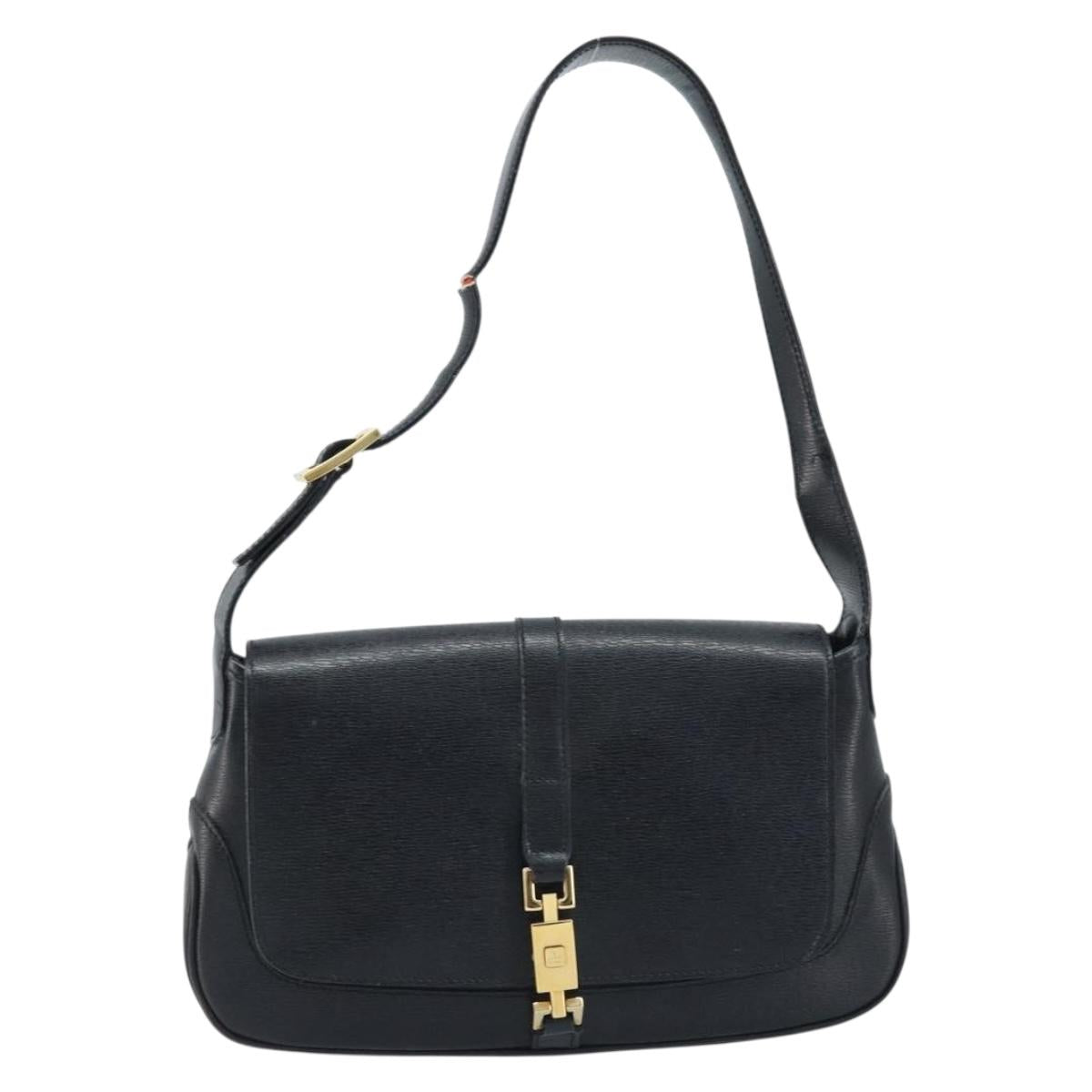 GUCCI Jackie Shoulder Bag Leather Black Gold 001 3824 3444 Auth gh1801