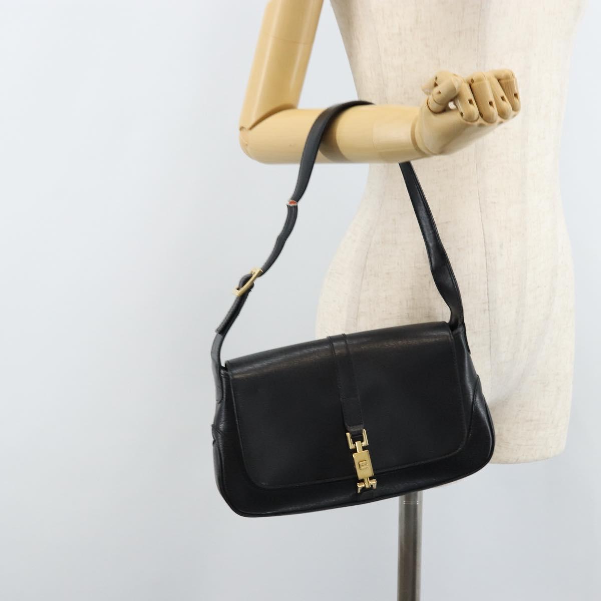 GUCCI Jackie Shoulder Bag Leather Black Gold 001 3824 3444 Auth gh1801