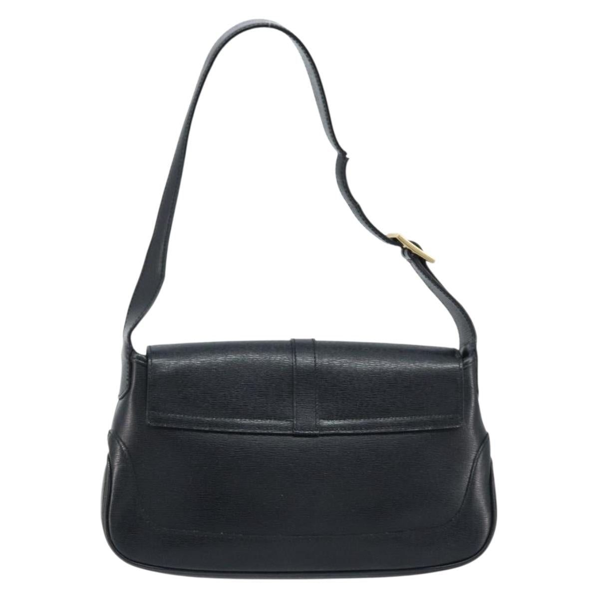 GUCCI Jackie Shoulder Bag Leather Black Gold 001 3824 3444 Auth gh1801