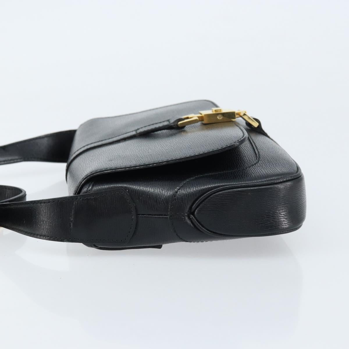 GUCCI Jackie Shoulder Bag Leather Black Gold 001 3824 3444 Auth gh1801