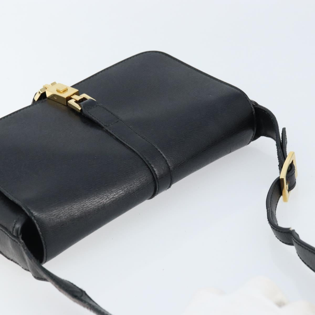 GUCCI Jackie Shoulder Bag Leather Black Gold 001 3824 3444 Auth gh1801