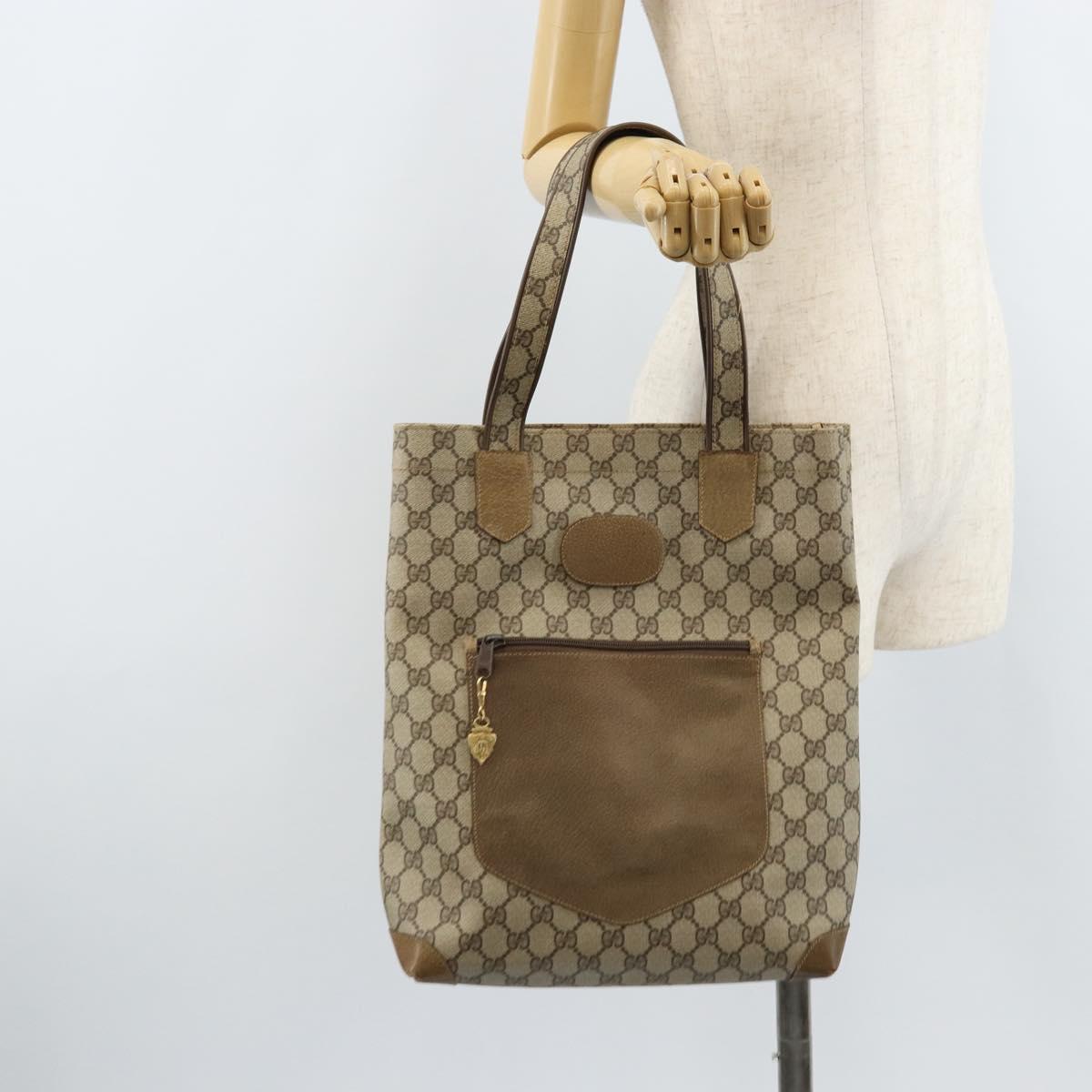 GUCCI GG Supreme Tote Bag PVC Beige Gold Auth gh1804