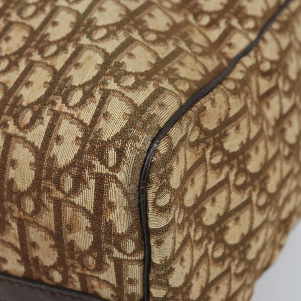 Christian Dior Trotter Canvas Boston Bag Beige Gold Auth gh1809