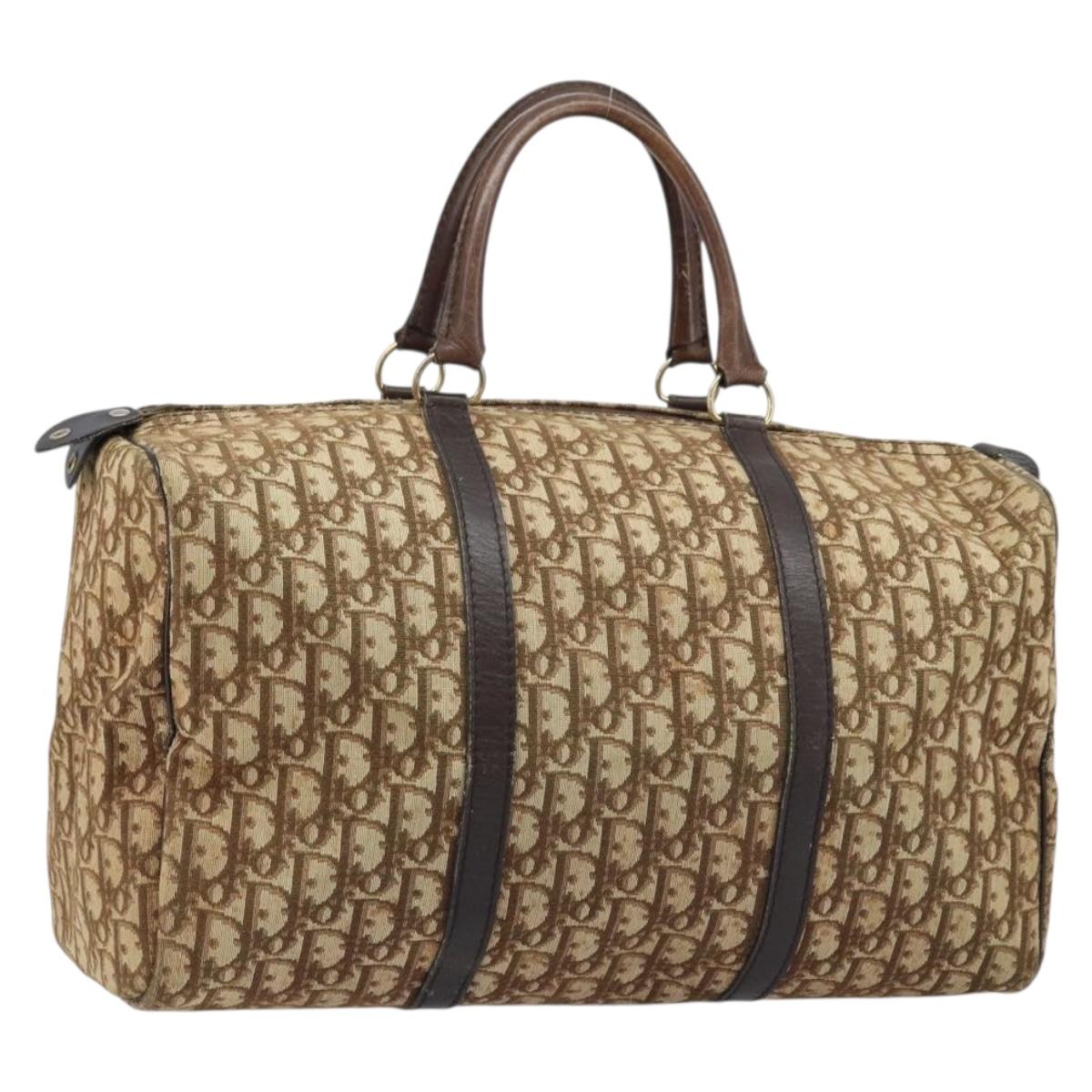 Christian Dior Trotter Canvas Boston Bag Beige Gold Auth gh1809