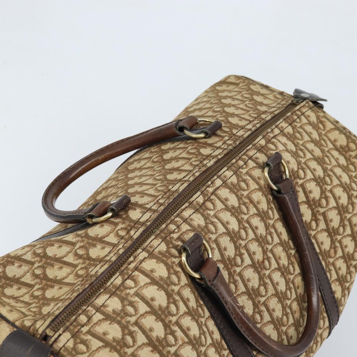 Christian Dior Trotter Canvas Boston Bag Beige Gold Auth gh1809