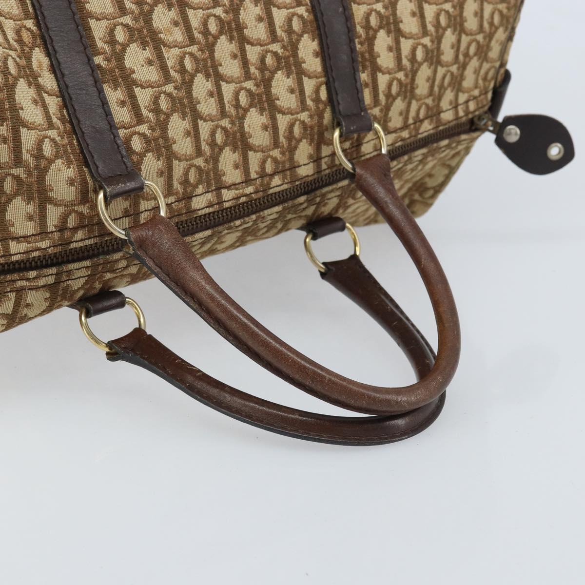 Christian Dior Trotter Canvas Boston Bag Beige Gold Auth gh1809