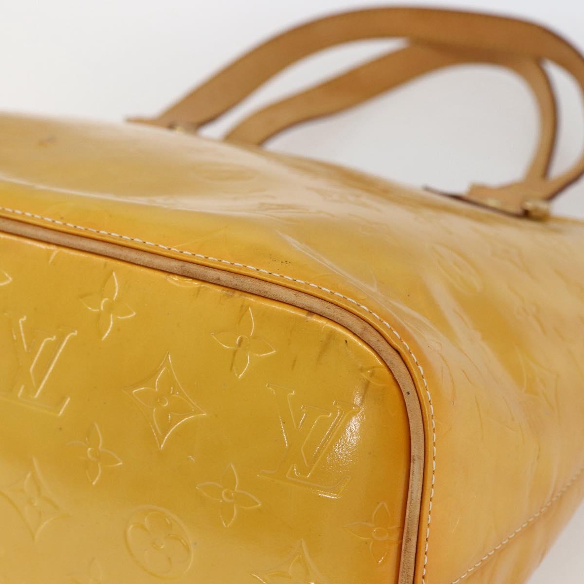 LOUIS VUITTON Monogram Vernis Houston Hand Bag Lime Yellow M91055 LV Auth gh1810
