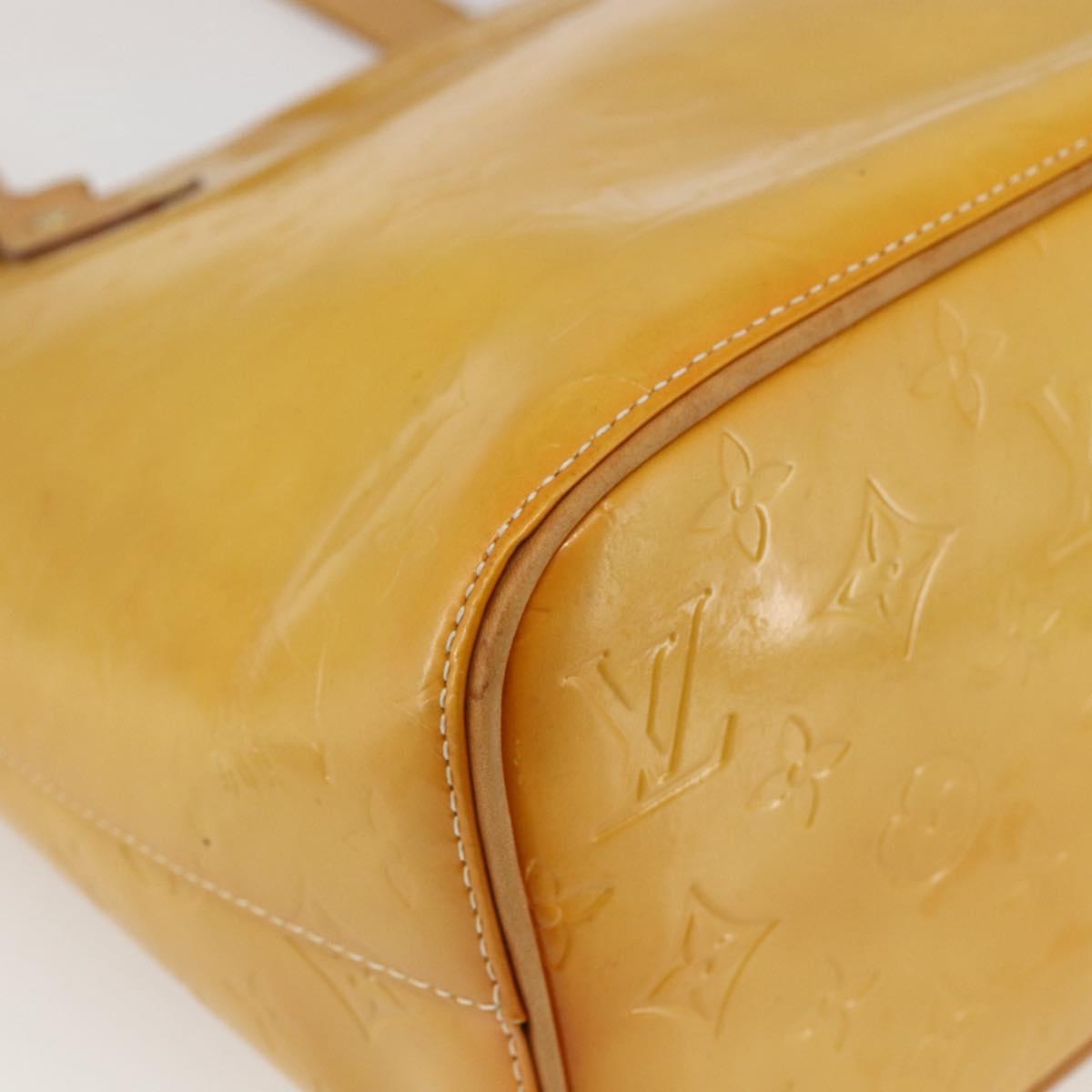 LOUIS VUITTON Monogram Vernis Houston Hand Bag Lime Yellow M91055 LV Auth gh1810