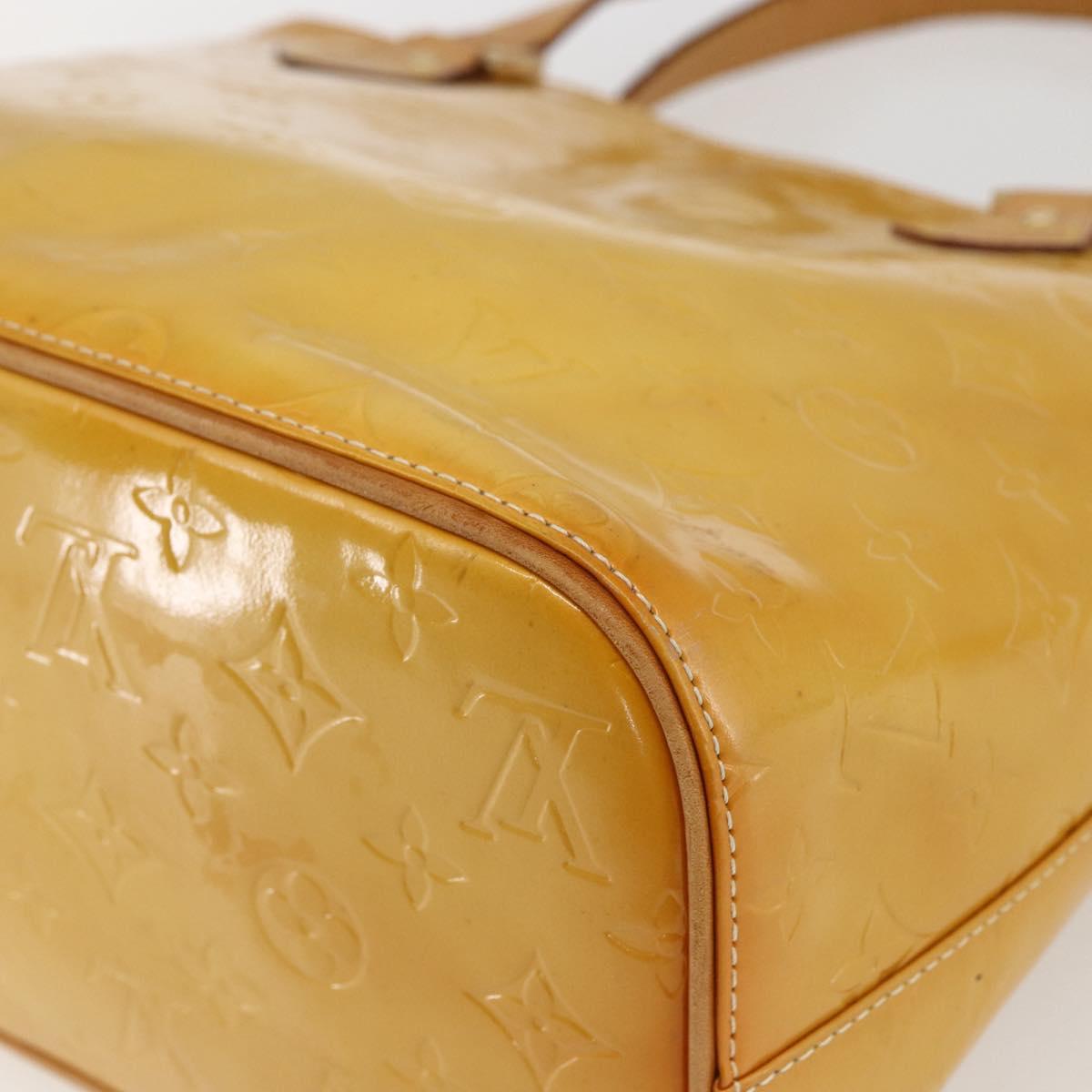 LOUIS VUITTON Monogram Vernis Houston Hand Bag Lime Yellow M91055 LV Auth gh1810