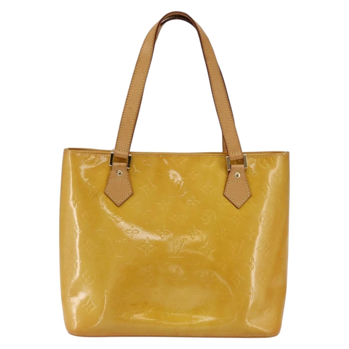 LOUIS VUITTON Monogram Vernis Houston Hand Bag Lime Yellow M91055 LV Auth gh1810