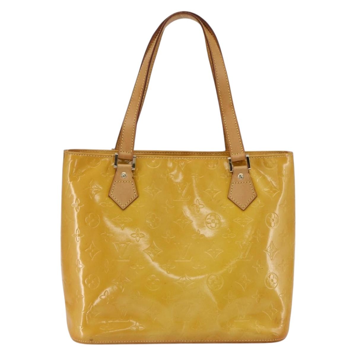 LOUIS VUITTON Monogram Vernis Houston Hand Bag Lime Yellow M91055 LV Auth gh1810