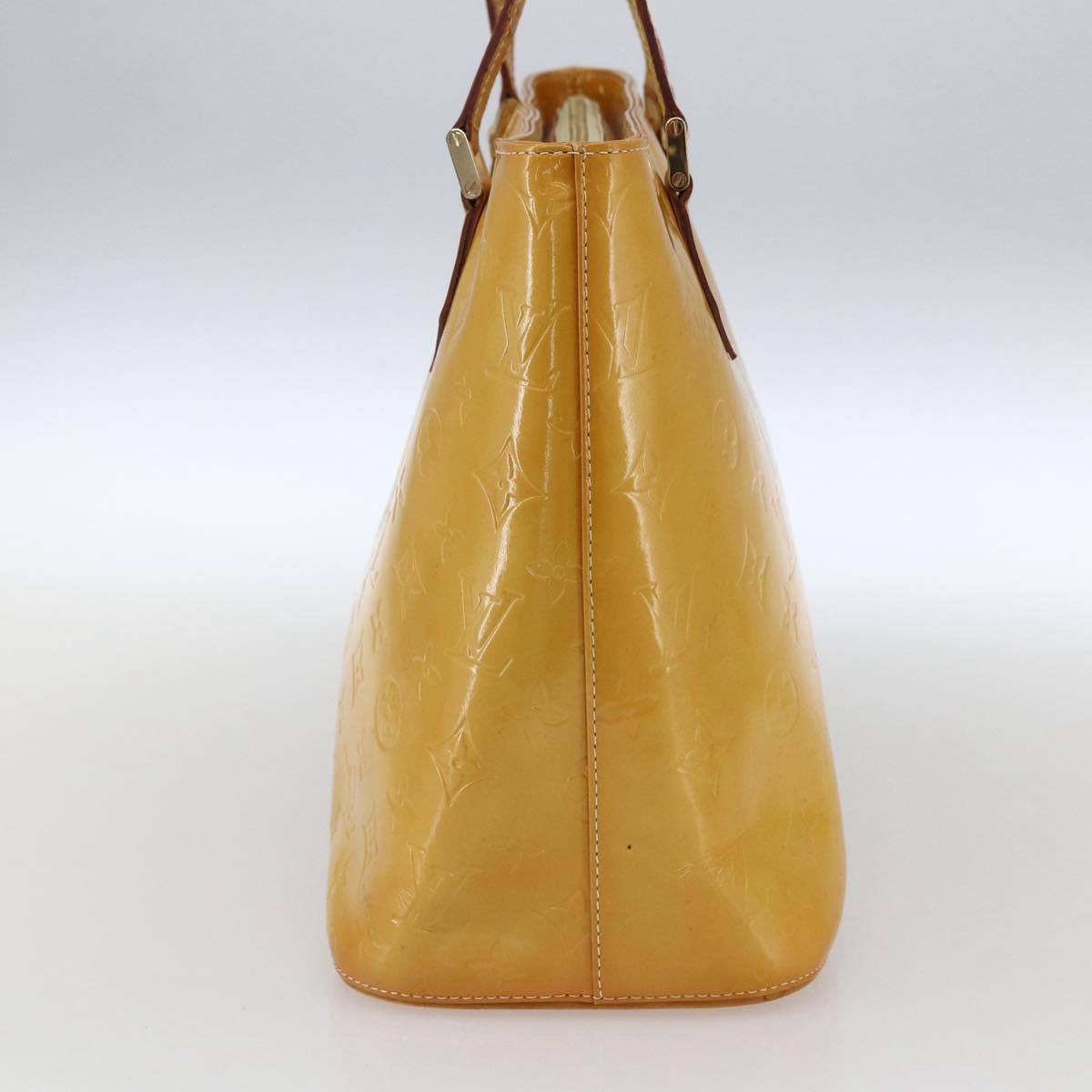 LOUIS VUITTON Monogram Vernis Houston Hand Bag Lime Yellow M91055 LV Auth gh1810