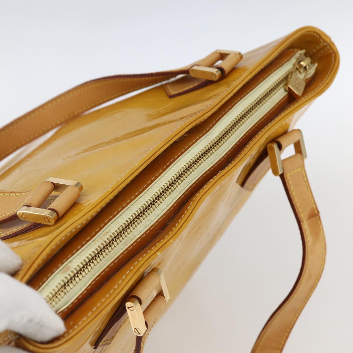 LOUIS VUITTON Monogram Vernis Houston Hand Bag Lime Yellow M91055 LV Auth gh1810