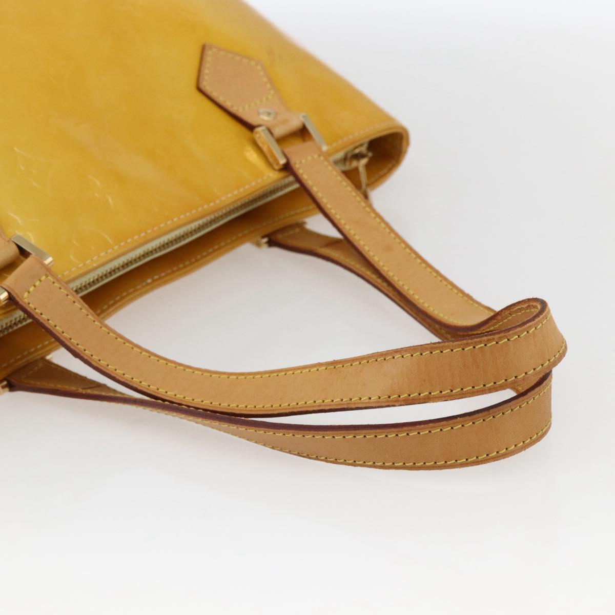 LOUIS VUITTON Monogram Vernis Houston Hand Bag Lime Yellow M91055 LV Auth gh1810