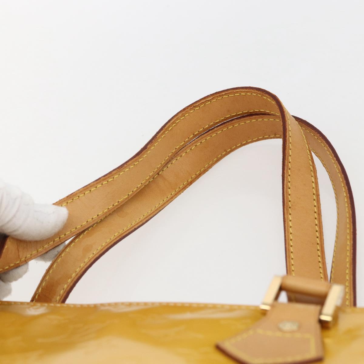 LOUIS VUITTON Monogram Vernis Houston Hand Bag Lime Yellow M91055 LV Auth gh1810
