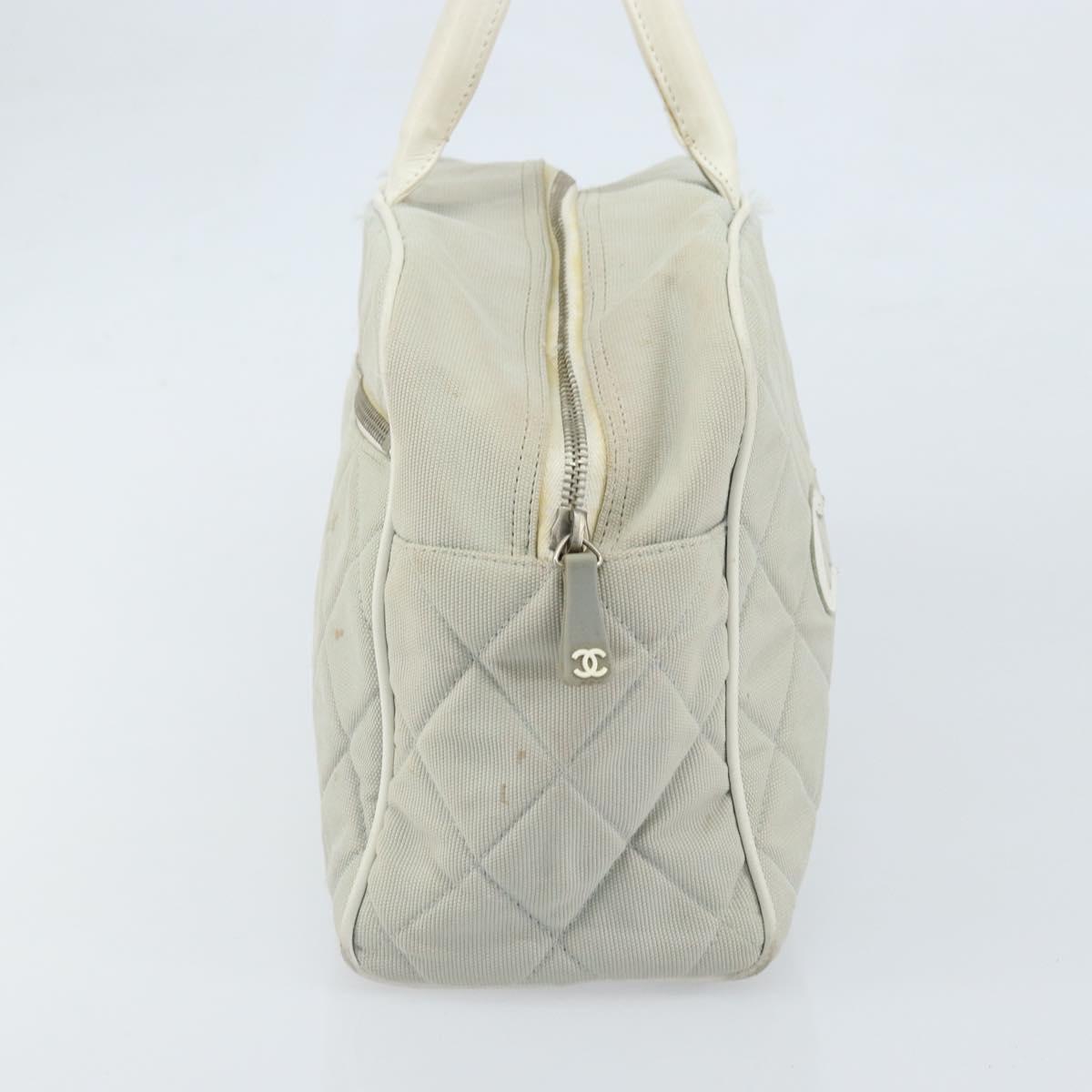 CHANEL Matelasse Hand Bag Canvas Gray Silver CC Auth gh1814