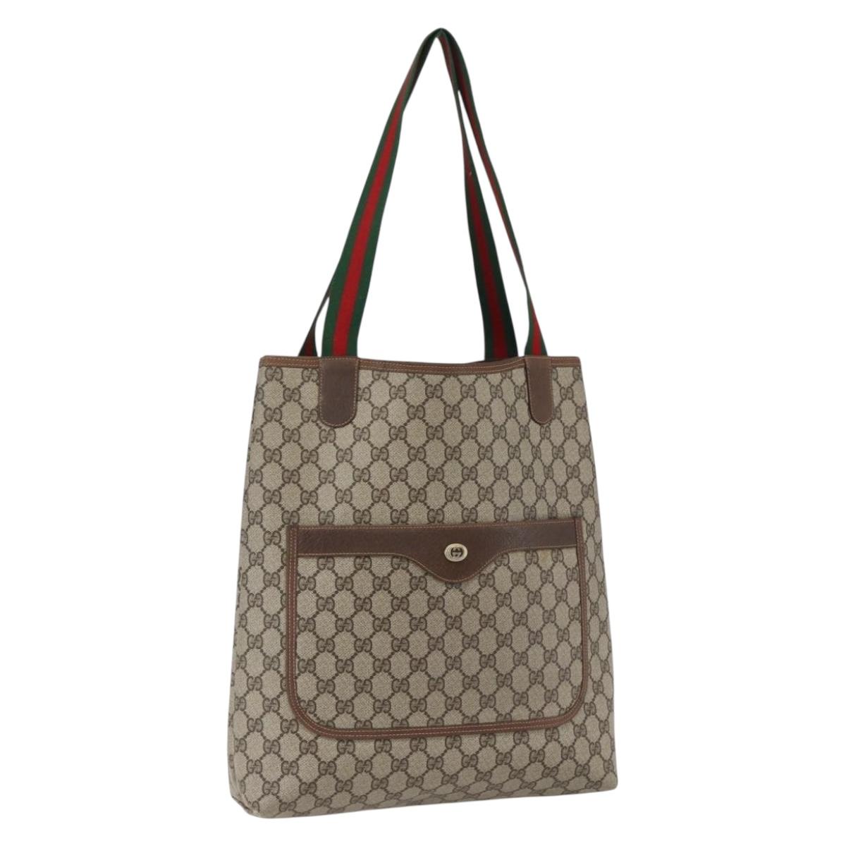GUCCI GG Supreme Web Sherry Line Tote Bag PVC Beige Gold Auth gh1816