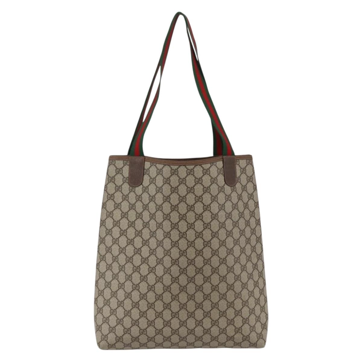 GUCCI GG Supreme Web Sherry Line Tote Bag PVC Beige Gold Auth gh1816