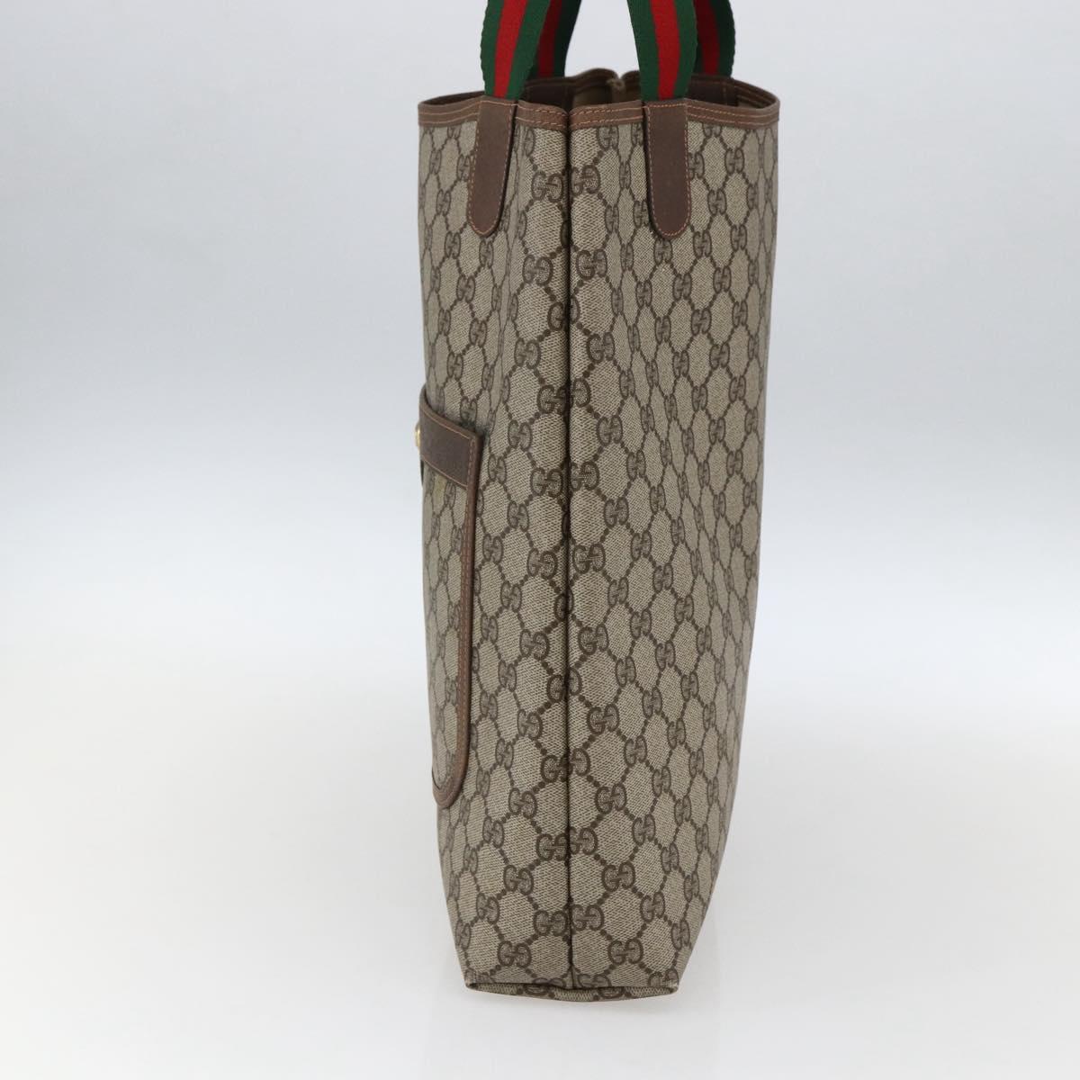 GUCCI GG Supreme Web Sherry Line Tote Bag PVC Beige Gold Auth gh1816