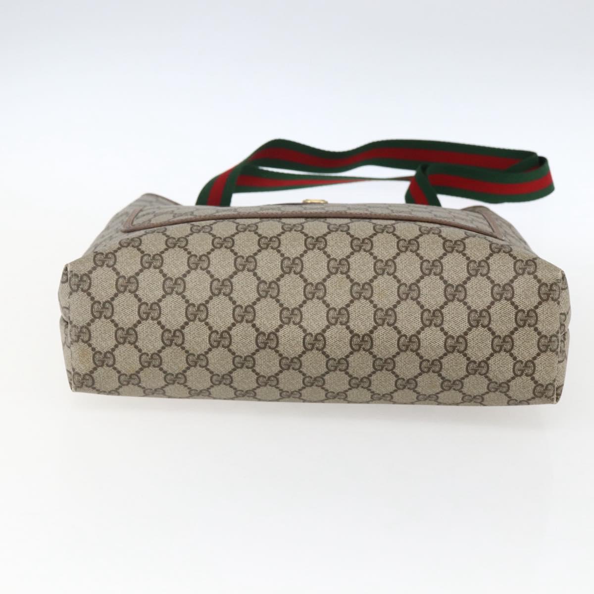 GUCCI GG Supreme Web Sherry Line Tote Bag PVC Beige Gold Auth gh1816