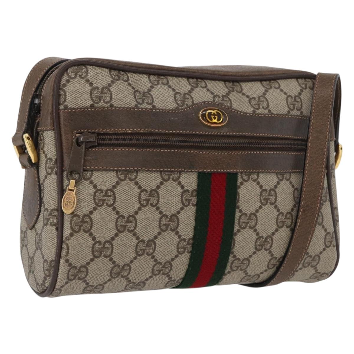 GUCCI GG Supreme Web Sherry Line Bag PVC Beige Gold 56 02 004 Auth gh1818