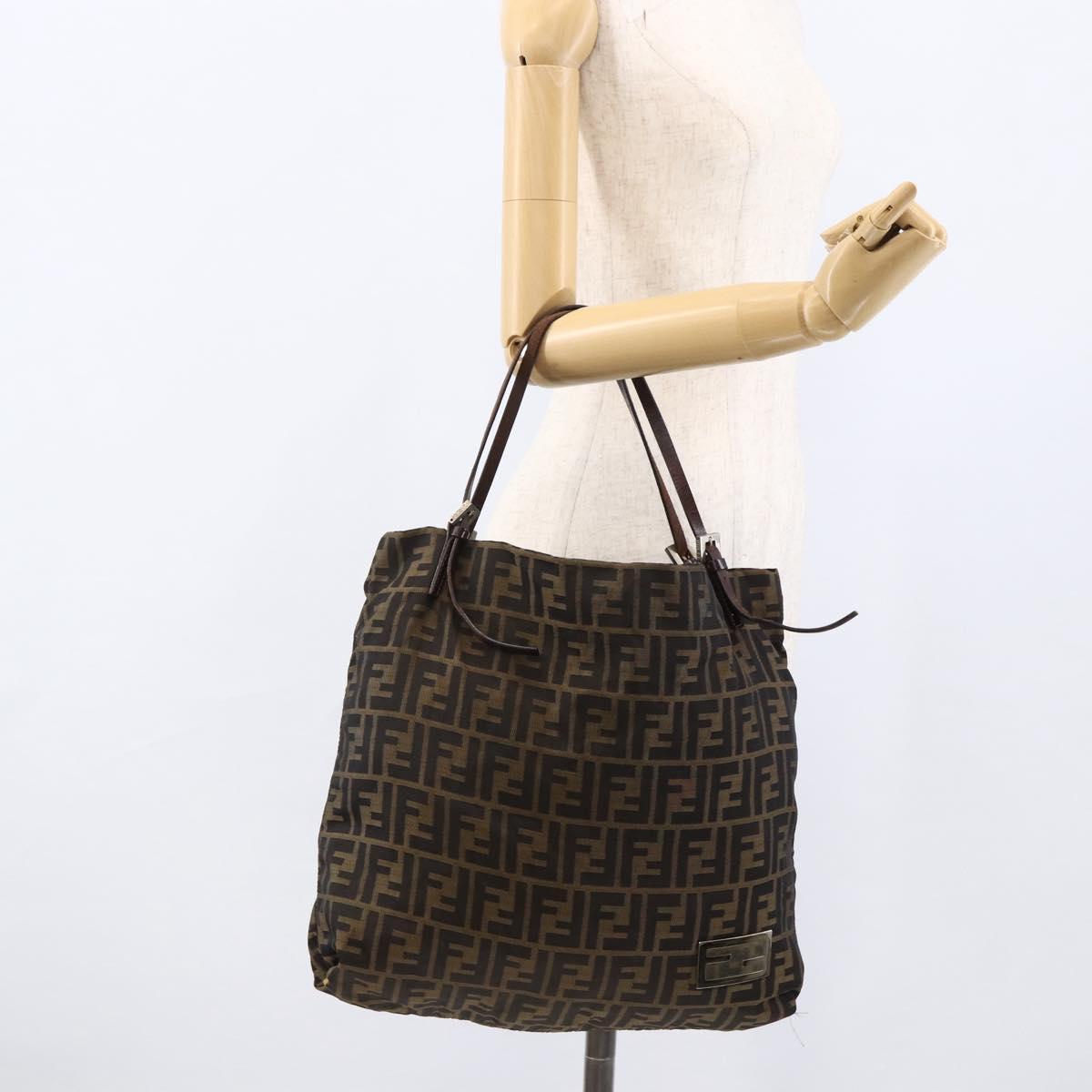 FENDI Zucca Canvas Tote Bag Brown Black Auth gh1821