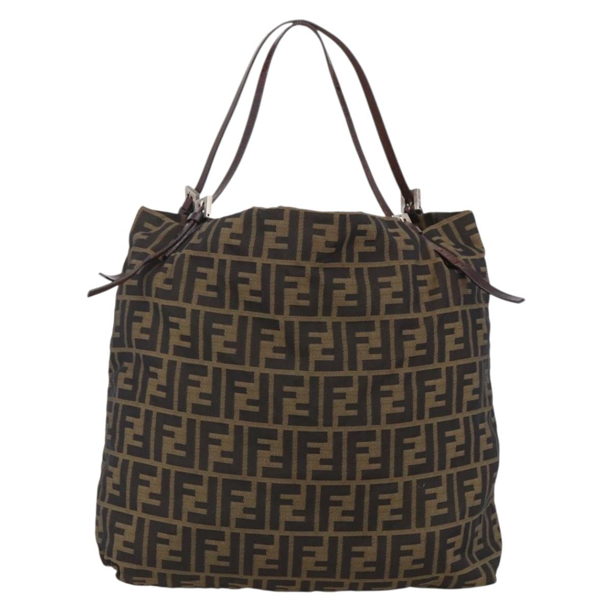 FENDI Zucca Canvas Tote Bag Brown Black Auth gh1821