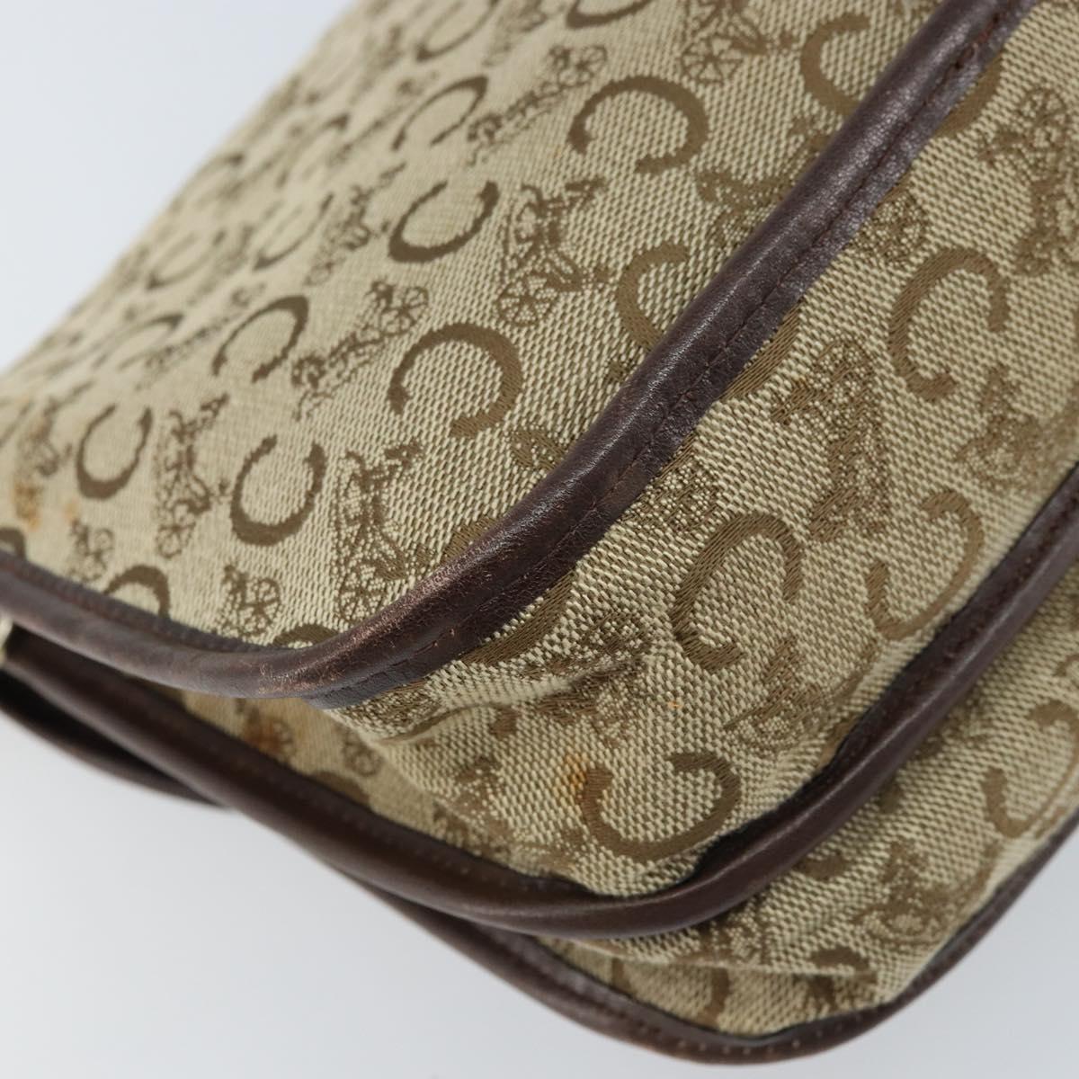 CELINE C Sulky Shoulder Bag Canvas Beige Gold Auth gh1822