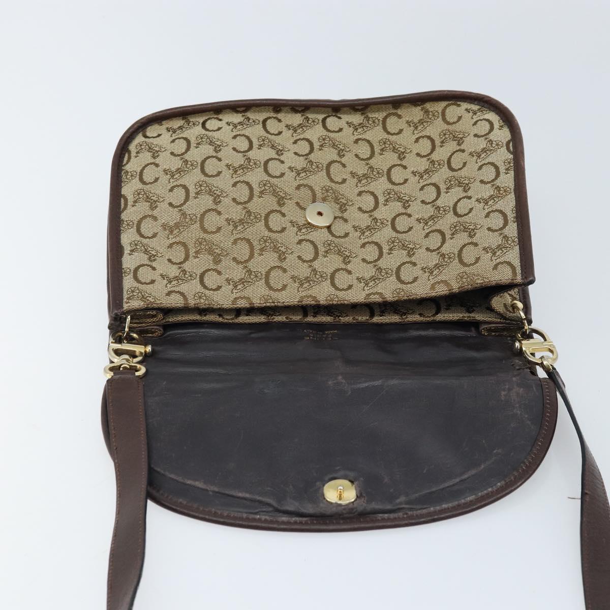 CELINE C Sulky Shoulder Bag Canvas Beige Gold Auth gh1822