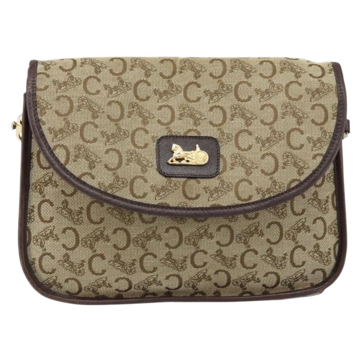 CELINE C Sulky Shoulder Bag Canvas Beige Gold Auth gh1822