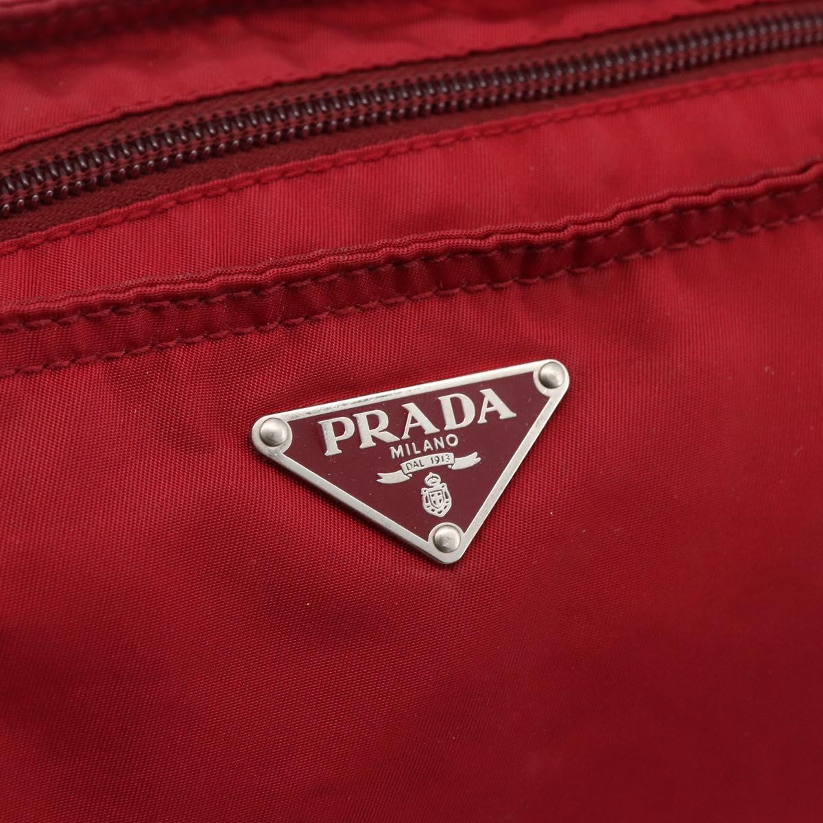 PRADA Tote Bag Nylon Red Silver Auth gh1824