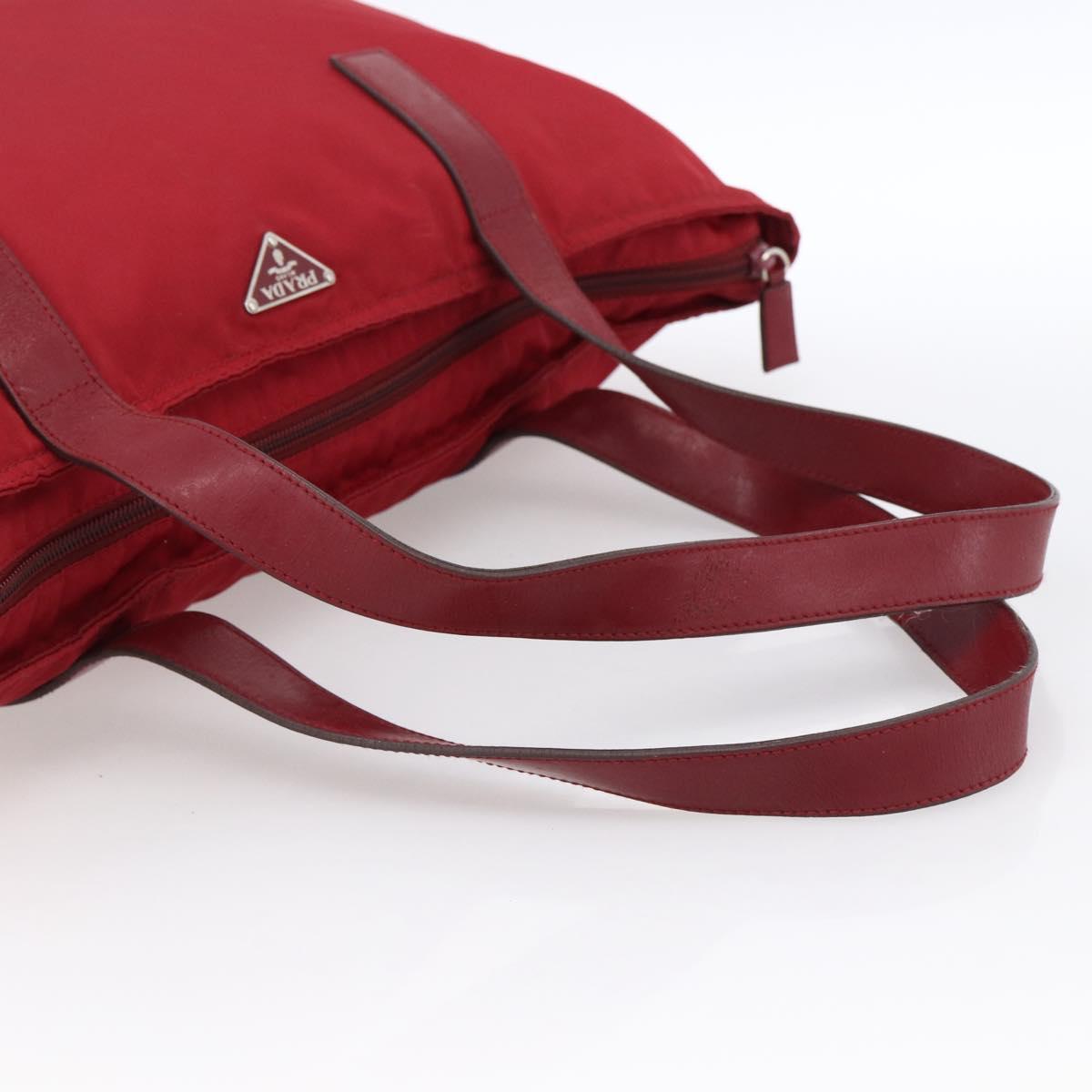 PRADA Tote Bag Nylon Red Silver Auth gh1824