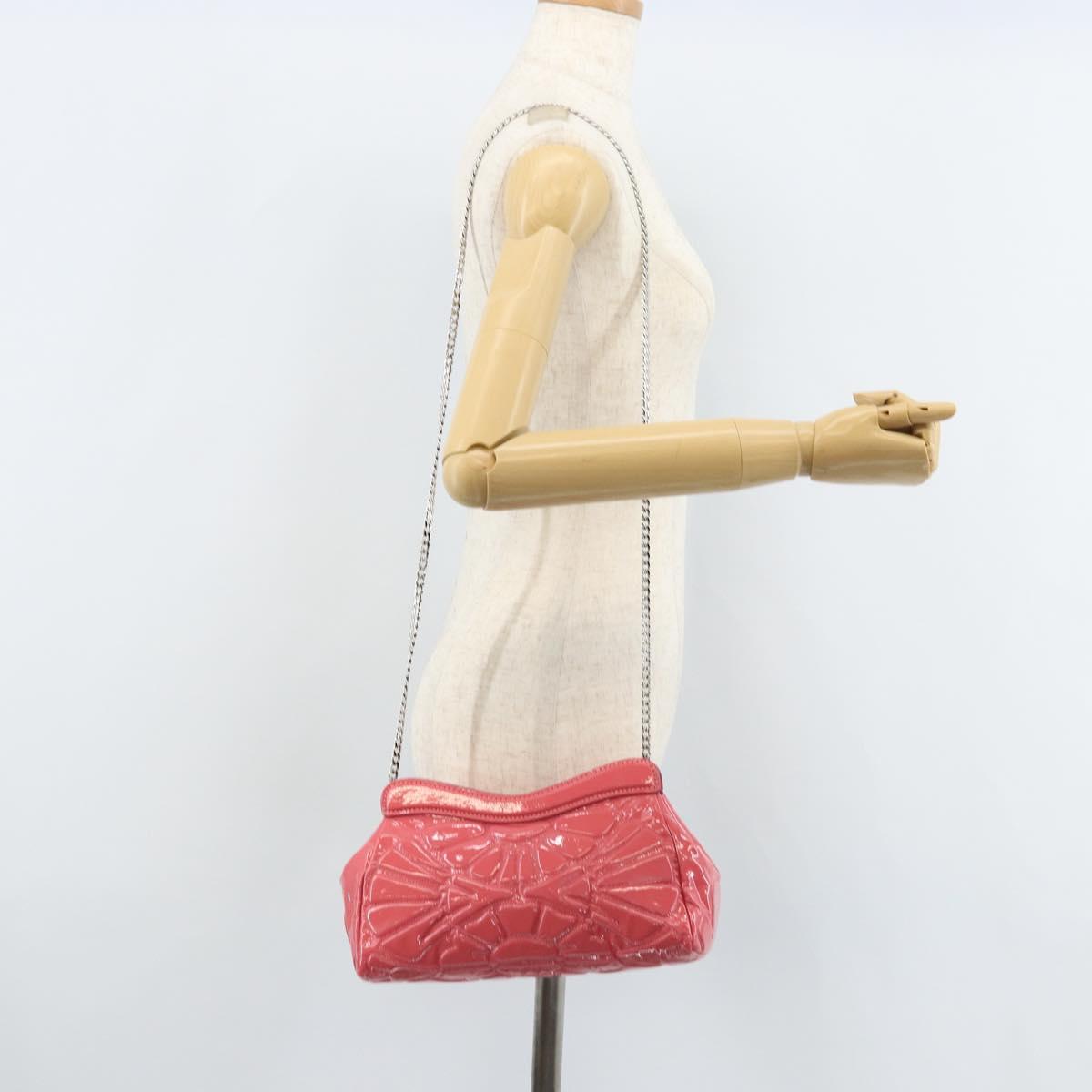Miu Miu Chain Shoulder Bag Patent leather Pink Silver Auth gh1826