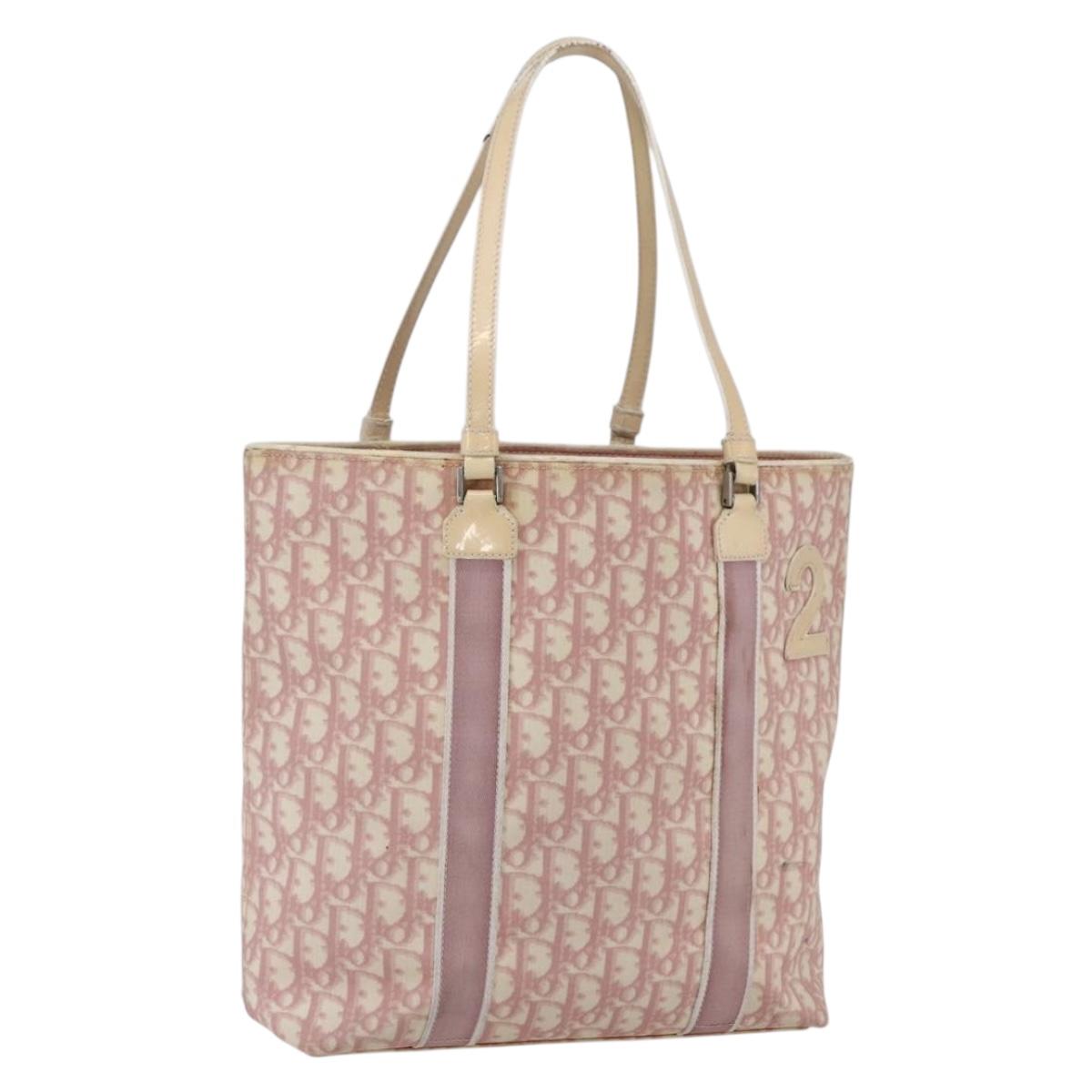 Christian Dior Trotter Canvas Tote Bag PVC Pink Silver Auth gh1833