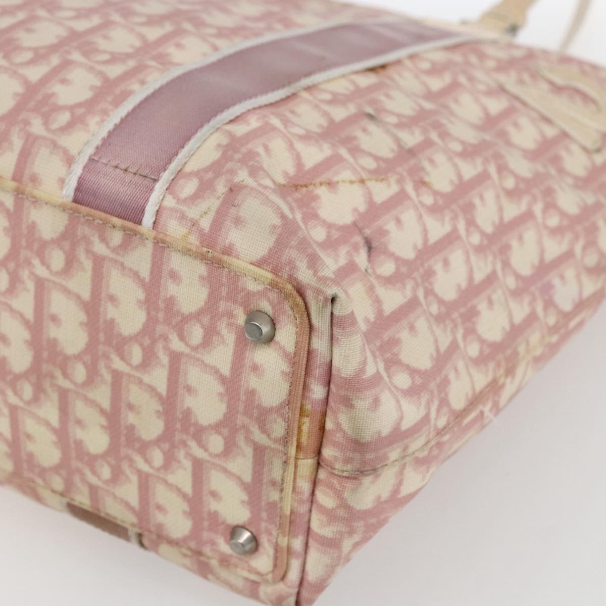 Christian Dior Trotter Canvas Tote Bag PVC Pink Silver Auth gh1833