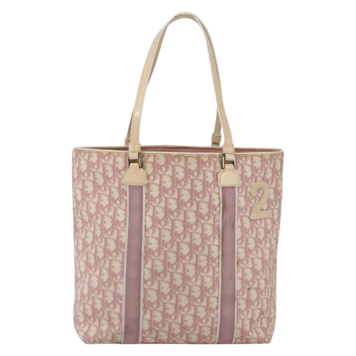 Christian Dior Trotter Canvas Tote Bag PVC Pink Silver Auth gh1833