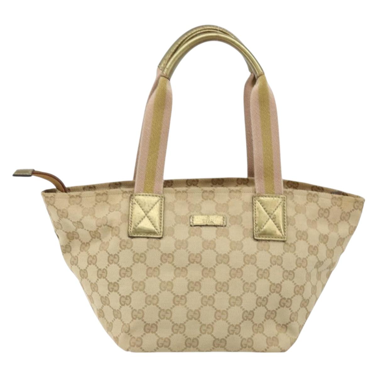 GUCCI GG Canvas Hand Bag Beige Gold 131228 Auth gh1835